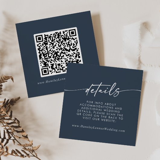 Boho Chic Dark Navy Blue Wedding QR Code Details Begleitkarte