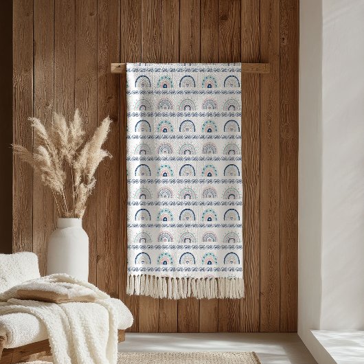 Boho-Chic-Decke Pink & Navy Soft Geschenk Akzent Fleecedecke