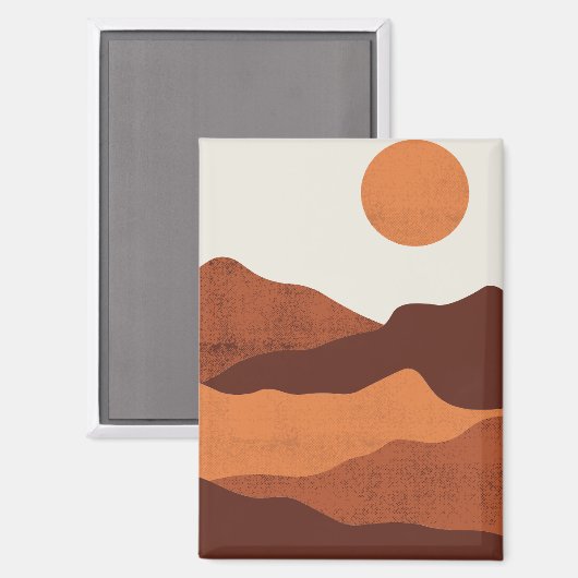 Boho Chic Desert Mountains Landschaft Abstrakt Magnet (Vorderseite/Rückseite)