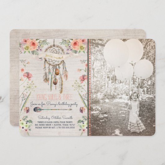 Boho Chic Dreamcatcher Geburtstags-Party Einladung (Vorne/Hinten)