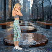 Boho Chic Dreams - Pastel Blues & Bright Yellows Capri Leggings