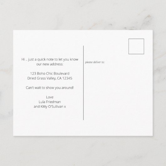 Boho Chic Driving Palm and Pampas Grass Moving Ankündigungspostkarte (Rückseite)