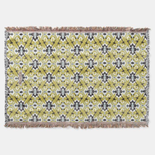 Boho chic dunkelgrau und gelb ikat Stammesmuster Decke (Vorderseite)