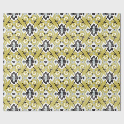 Boho chic dunkelgrau und gelb ikat Stammesmuster Geschenkpapier (Flach)