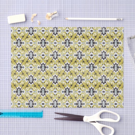 Boho chic dunkelgrau und gelb ikat Stammesmuster Seidenpapier (Handwerk)