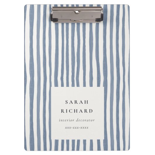 Boho Chic Dusky Blue Watercolor Hand Drawn Strips Klemmbrett (Vorderseite)