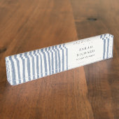 Boho Chic Dusky Blue Watercolor Hand Drawn Strips Namensplakette (Seite)