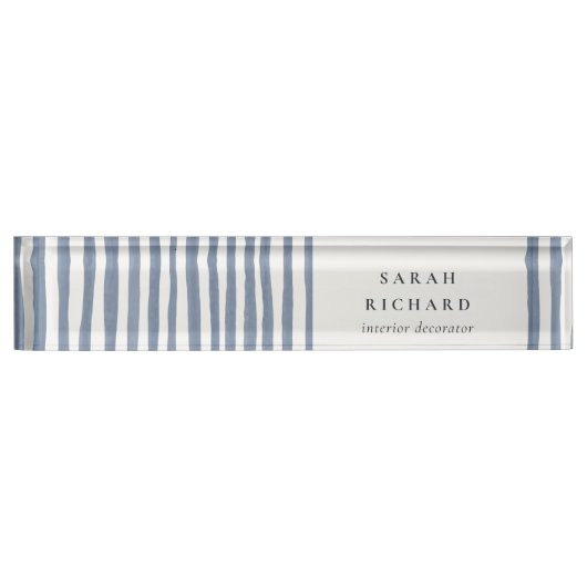Boho Chic Dusky Blue Watercolor Hand Drawn Strips Namensplakette (Vorderseite)