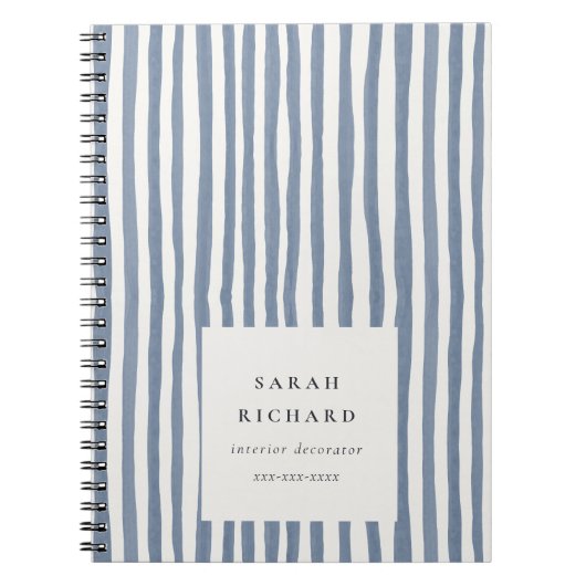 Boho Chic Dusky Blue Watercolor Hand Drawn Strips Notizblock (Vorderseite)