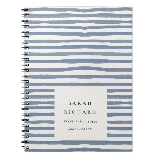 Boho Chic Dusky Blue Watercolor Hand Drawn Strips Notizblock (Vorderseite)