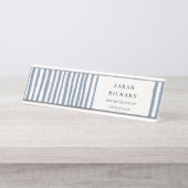 Boho Chic Dusky Blue Watercolor Hand Drawn Strips Schreibtischnamensplakette (Vorderseite )