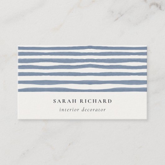 Boho Chic Dusky Blue Watercolor Hand Drawn Strips Visitenkarte (Vorderseite)
