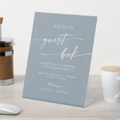 Boho Chic Dusty Blue Audio Guestbook Wedding Sockelschild (In SItu)