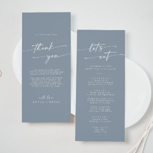 Boho Chic Dusty Blue Danke und Hochzeit Menükarte