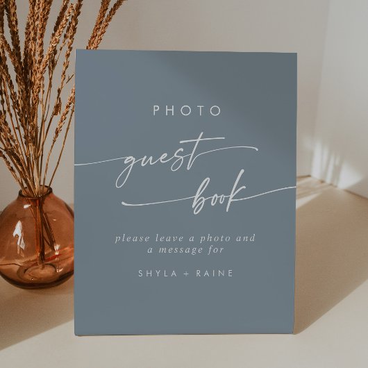 Boho Chic Dusty Blue Foto Guest Book Wedding Sockelschild