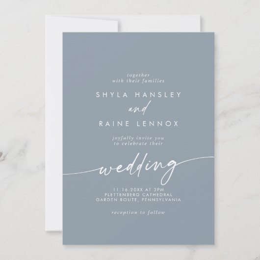 Boho Chic Dusty Blue Front and Back Wedding Einladung (Vorderseite)
