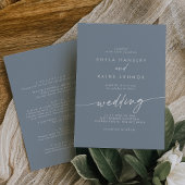 Boho Chic Dusty Blue Front and Back Wedding Einladung