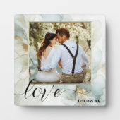 Boho Chic Dusty Blue Gold Foto Plaque Fotoplatte (Vorderseite)