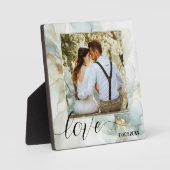 Boho Chic Dusty Blue Gold Foto Plaque Fotoplatte (Vorderseite)