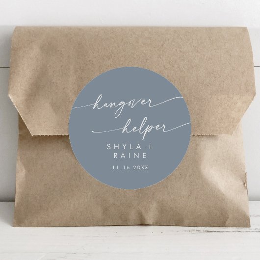 Boho Chic Dusty Blue Hangover Helper Favor Runder Aufkleber