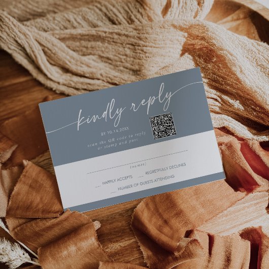 Boho Chic Dusty Blue Mail In und QR Code RSVP Karte