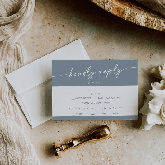 Boho Chic Dusty Blue Menü Auswahl RSVP Karte