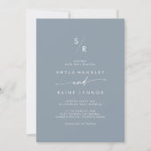 Boho Chic Dusty Blue Monogram QR Code Wedding Einladung (Vorderseite)
