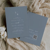 Boho Chic Dusty Blue Monogram QR Code Wedding Einladung