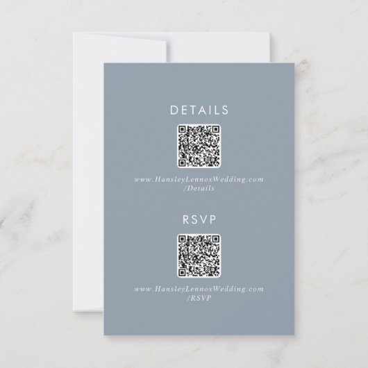 Boho Chic Dusty Blue QR-Code Details RSVP Karte (Rückseite)