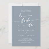 Boho Chic Dusty Blue QR Code Spanische Hochzeit Einladung (Vorderseite)