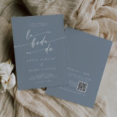 Boho Chic Dusty Blue QR Code Spanische Hochzeit Einladung