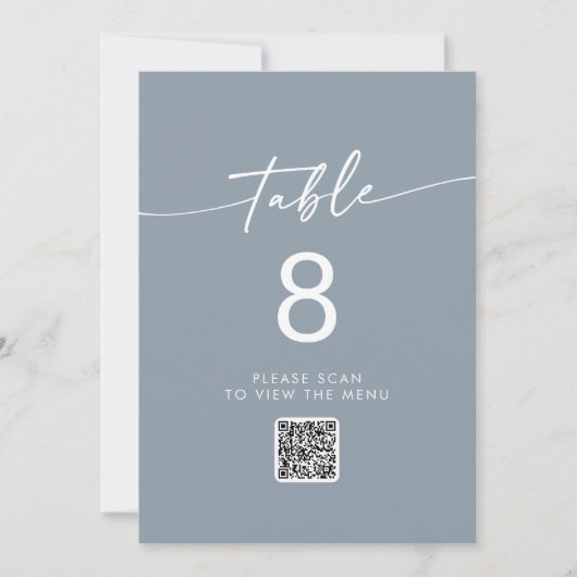 Boho Chic Dusty Blue QR Code Tischnummern (Vorderseite)