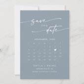 Boho Chic Dusty Blue QR Foto Calendar Save The Date (Vorderseite)