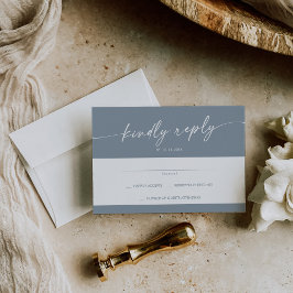 Boho Chic Dusty Blue Simple Wedding RSVP Karte
