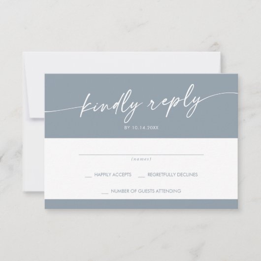 Boho Chic Dusty Blue Simple Wedding RSVP Karte (Vorderseite)