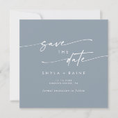 Boho Chic Dusty Blue Square Foto Zurück Save The Date (Vorderseite)