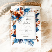 Boho Chic Dusty Blue Terracotta Elegant Wedding Einladung