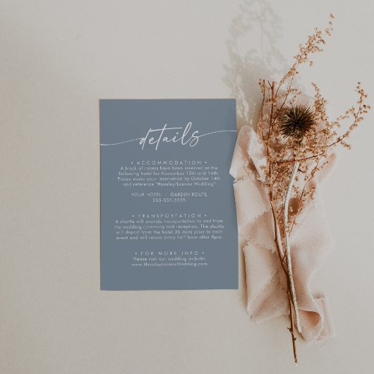 Boho Chic Dusty Blue Wedding Details Begleitkarte