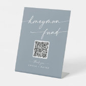 Boho Chic Dusty Blue Wedding Honeymoon Fund Sockelschild (Vorderseite)