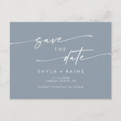 Boho Chic Dusty Blue Wedding Save the Date Einladungspostkarte (Vorderseite)