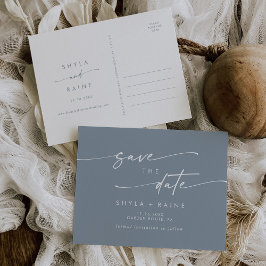 Boho Chic Dusty Blue Wedding Save the Date Einladungspostkarte