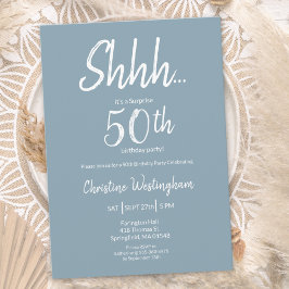 Boho Chic Dusty Blue White Surprise 50th Birthday Einladung