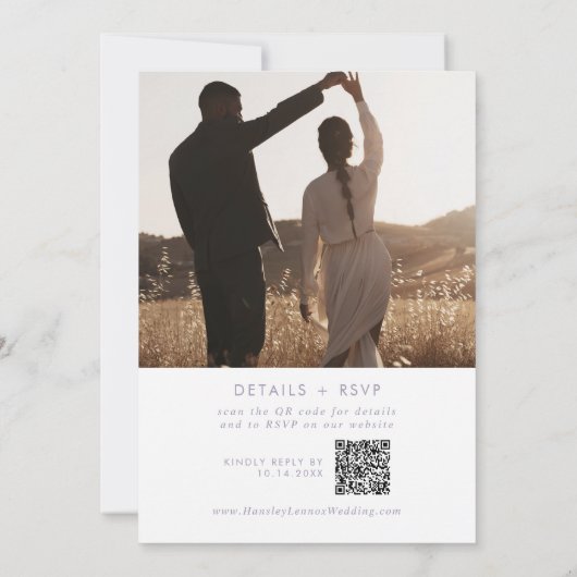 Boho Chic Dusty Lila Foto QR Code Wedding Einladung (Rückseite)