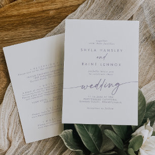 Boho Chic Dusty Lila Front and Back Wedding Einladung