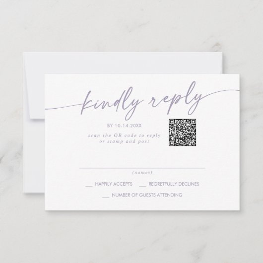 Boho Chic Dusty Lila Mail In und QR Code RSVP Karte (Vorderseite)