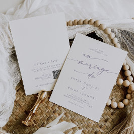 Boho Chic Dusty Lila QR Code Französisch Hochzeit Einladung