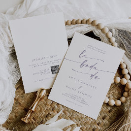 Boho Chic Dusty Lila QR Code Spanische Hochzeit Einladung