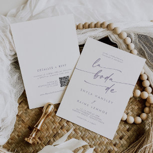 Boho Chic Dusty Lila QR Code Spanische Hochzeit Einladung