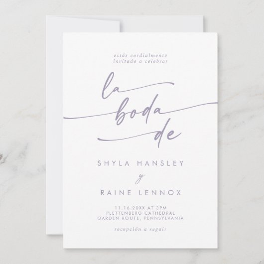 Boho Chic Dusty Lila QR Code Spanische Hochzeit Einladung (Vorderseite)