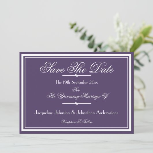 Boho Chic Dusty Lila Script Save the Date Ankündigung (Stehend Vorderseite)